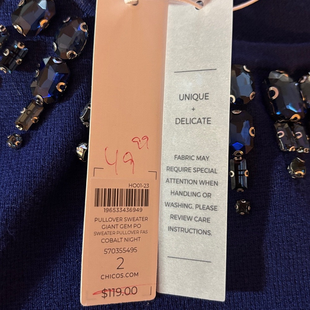 NWT Chico’s royal blue embellished top size 2 Large - Picture 8 of 8